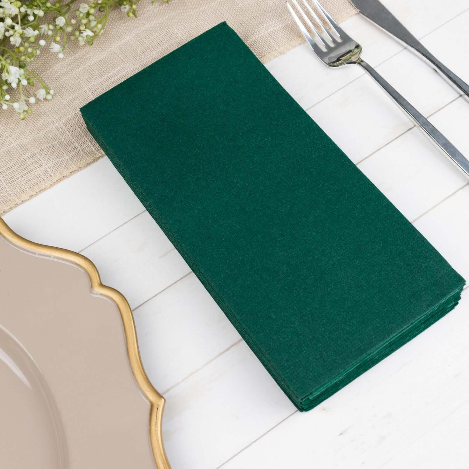 20-Pack Paper Linen-Like Napkins Hunter Emerald Green - Disposable Hygienic Airlaid Guest Towels 8.5"x4"