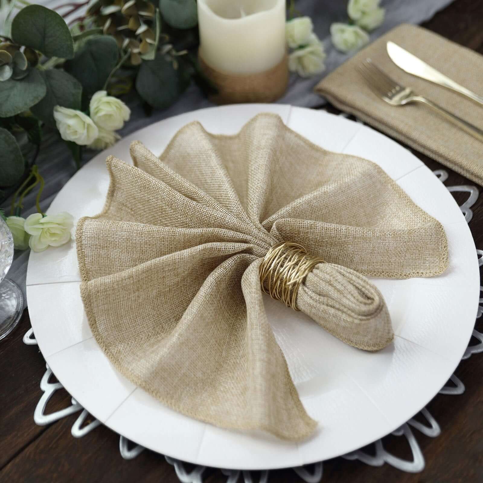 5 Pack Faux Jute 19"x19" Napkins Natural - Authentic Burlap Look Cloth Napkins