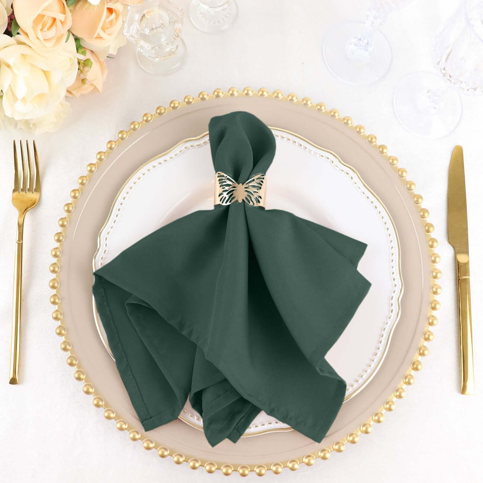 5 Pack Polyester 17"x17" Napkins Hunter Emerald Green - Durable & Wrinkle Resistant Dinner Napkins
