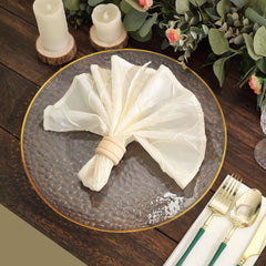 6-Pack Economy Plastic Round Charger Plates 13" in Clear Hammered Design with Gold Rim, Decorative Dinner Party Serving Plates