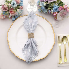 Sequin Tulle 20"x20" Napkin Silver - Embroidered Leaf Vine Dinner Napkins