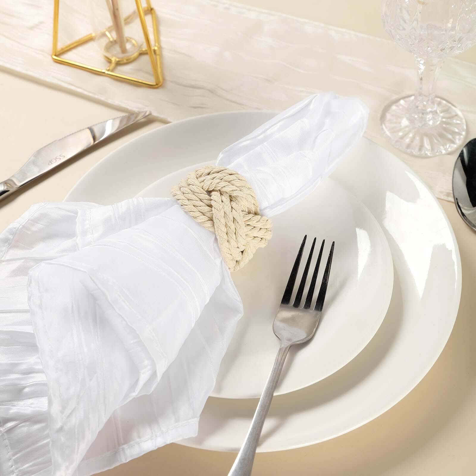 4 Pack Rustic Cream Burlap Napkin Rings, Handmade Braided Jute Napkin Holders