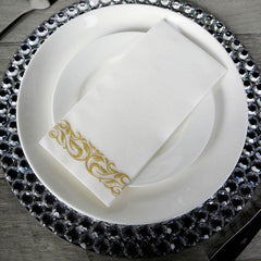 25 Pack Line-Like Paper 8"x4" Napkins White with Metallic Gold Foil Scroll Design - Soft & Absotbent Airlaid Hand Towels for Exquisite Weddings & Events