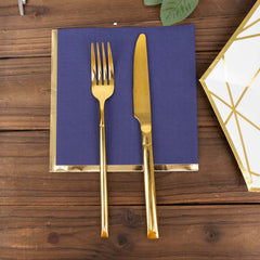 50-Pack Paper Beverage Napkins with Gold Foil Edge Navy Blue - Disposable 2 Ply Cocktail Napkins for Events 6.5"x6.5"