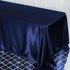 Satin Rectangular 90"x132" Tablecloth Navy Blue Satin - Seamless Table Cover