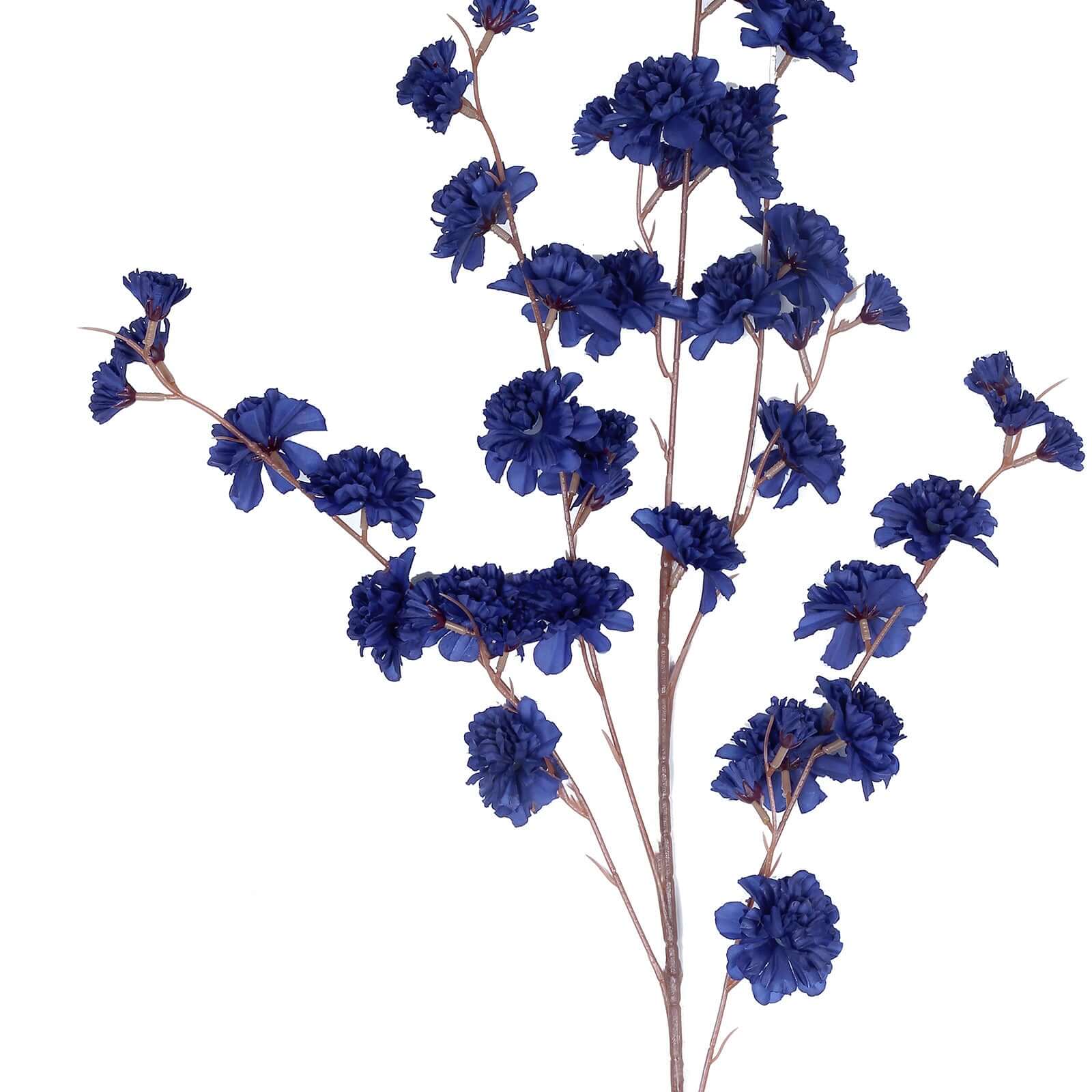 2 Branches 42" Tall Navy Blue Artificial Silk Carnation Flower Stems