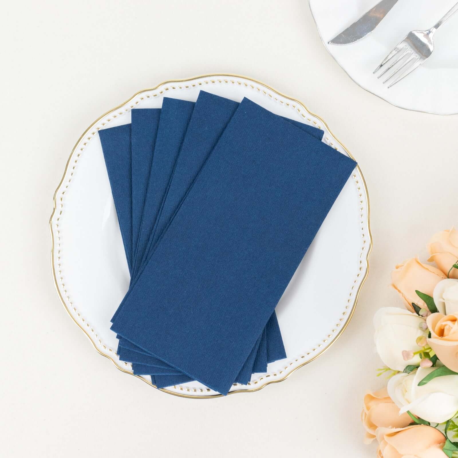 20-Pack Paper Linen-Like Napkins Navy Blue - Disposable Hygienic Airlaid Guest Towels 8.5"x4"
