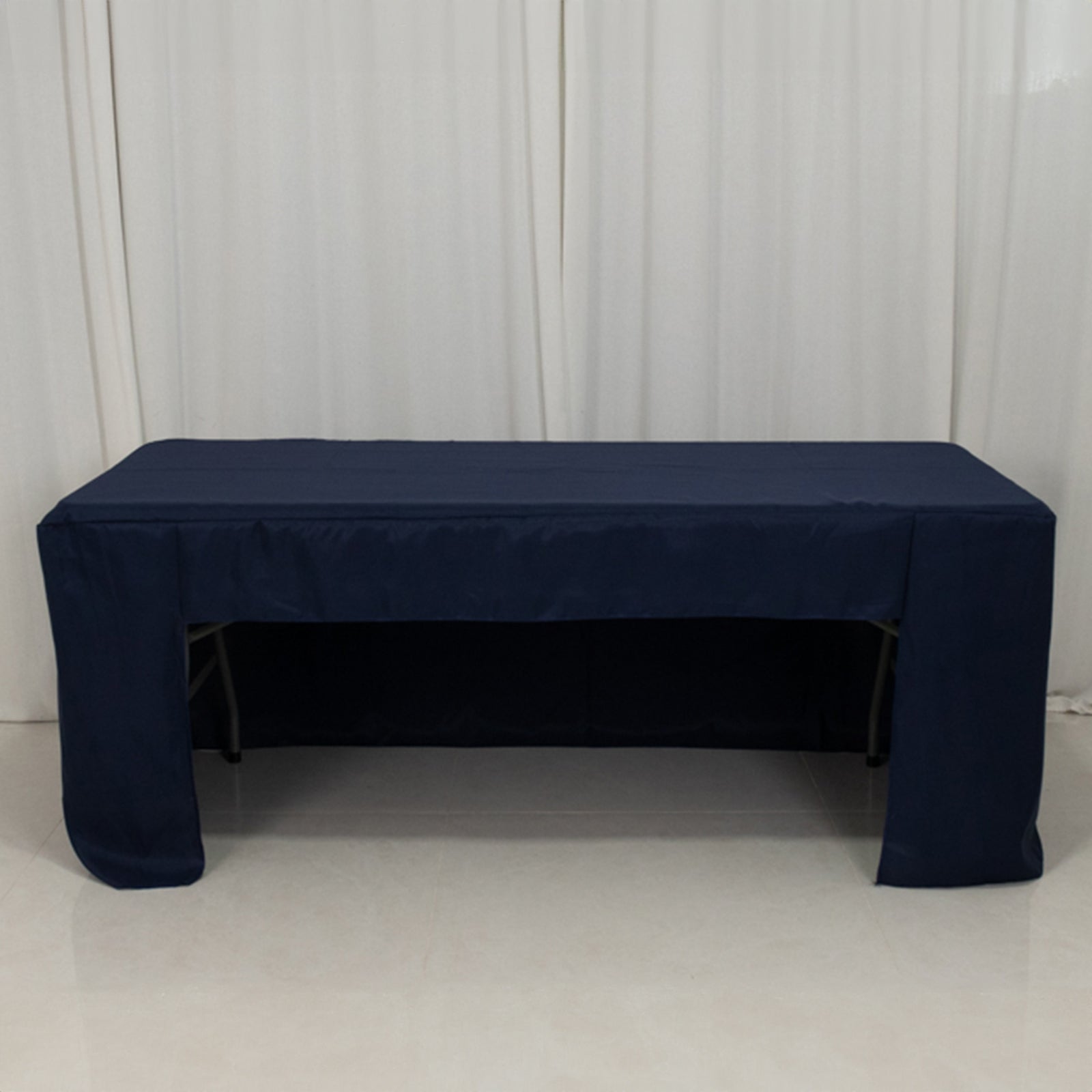 Fitted Polyester 72"x30" Rectangle Tablecloth Navy Blue with Open Back Design - Easy to Maintain and Wrinkle-Resistant Table Cover