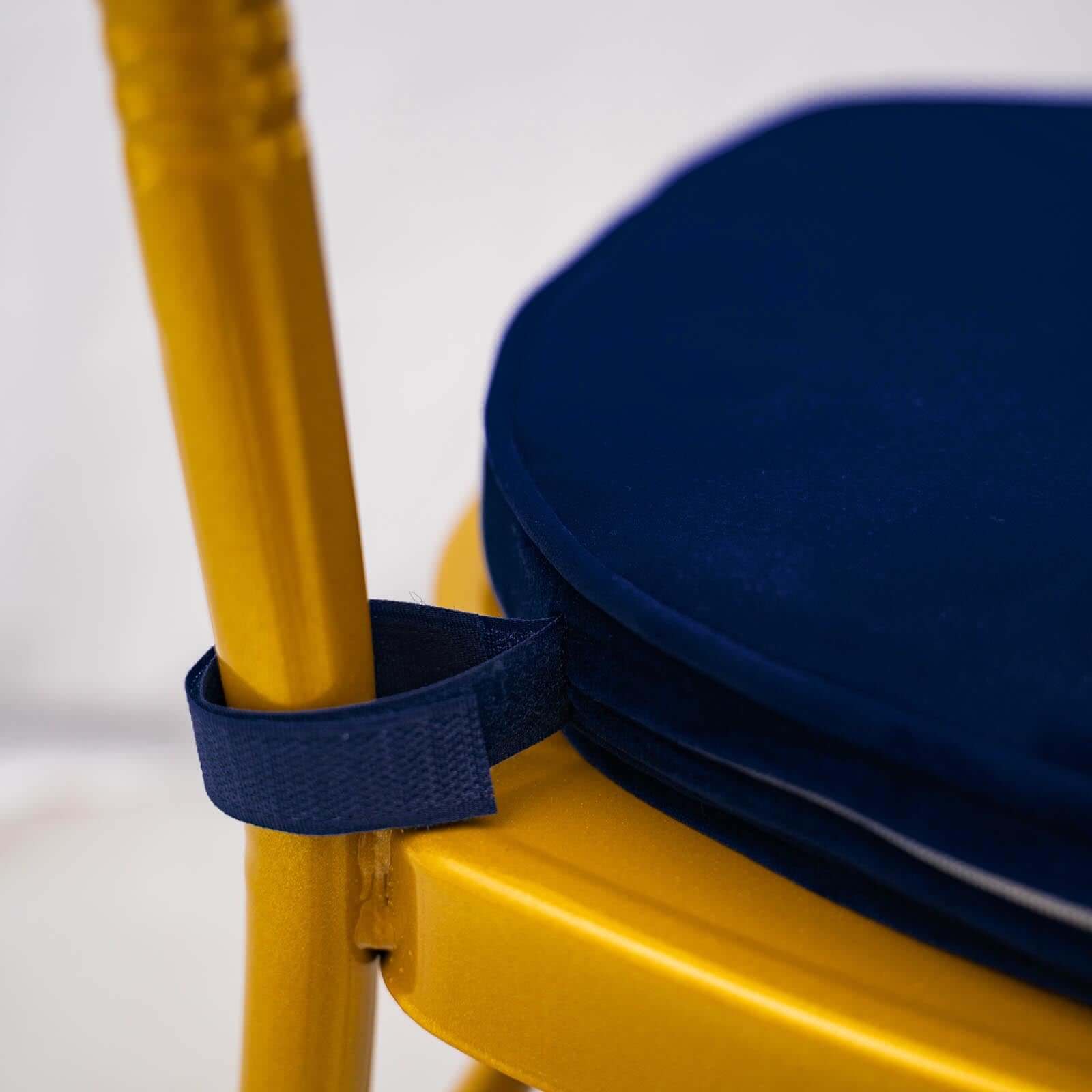 Velvet Chair Cushion with 2" Thick Memory Foam and Ties Navy Blue - Removable Cover for Chiavari Chairs