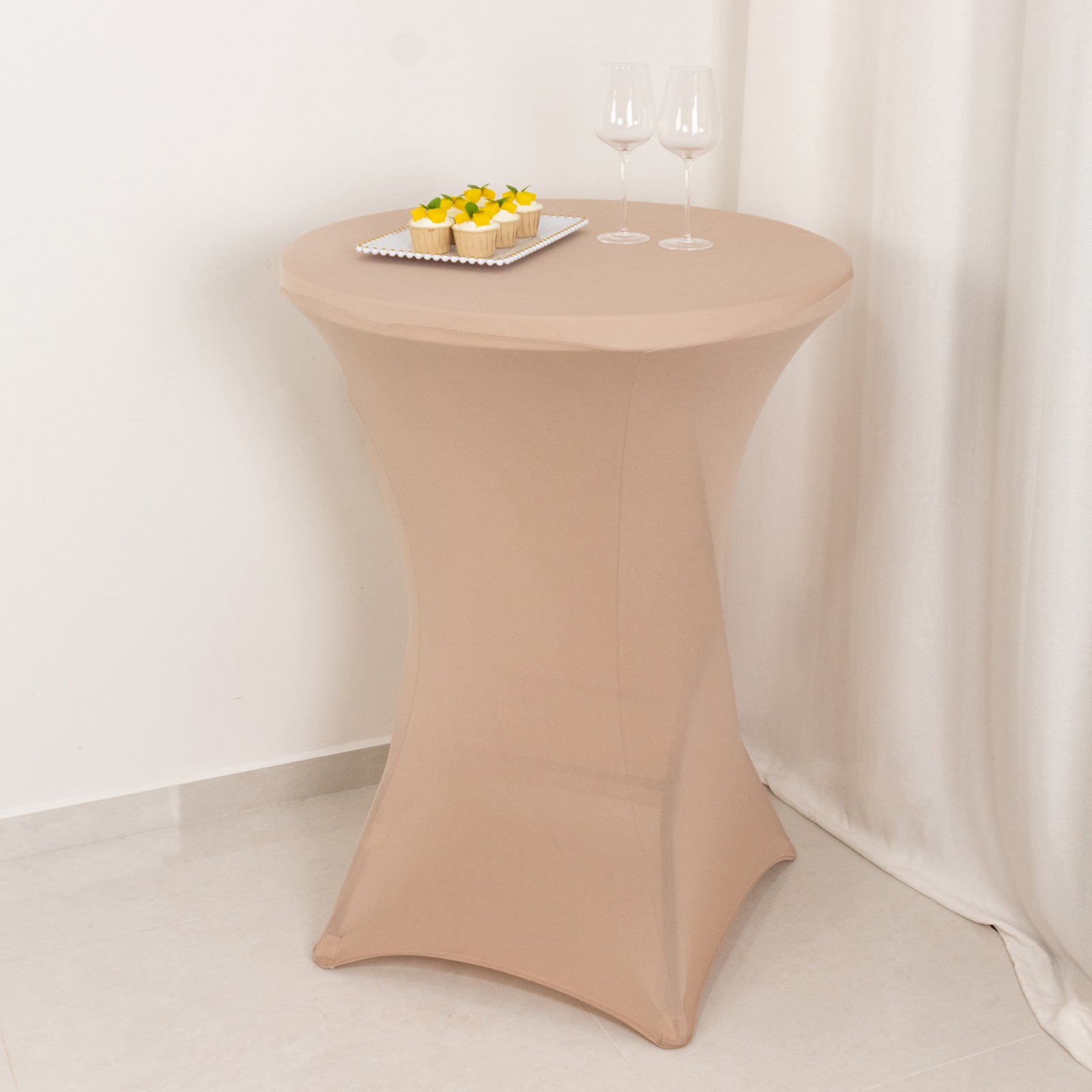 Spandex 24"-32" Round Cocktail Table Cover Nude - Easy to Maintain Stretch Fitted Highboy Tablecloth