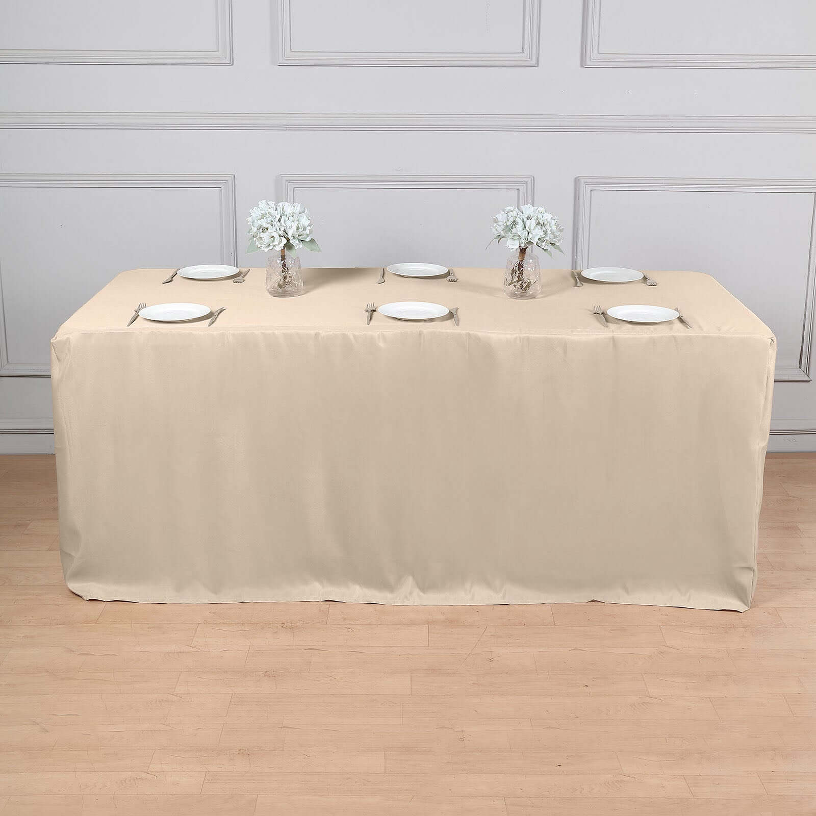 Fitted Polyester 96"x30" Rectangle Tablecloth Nude - Durable and Easy to Maintain Table Cover