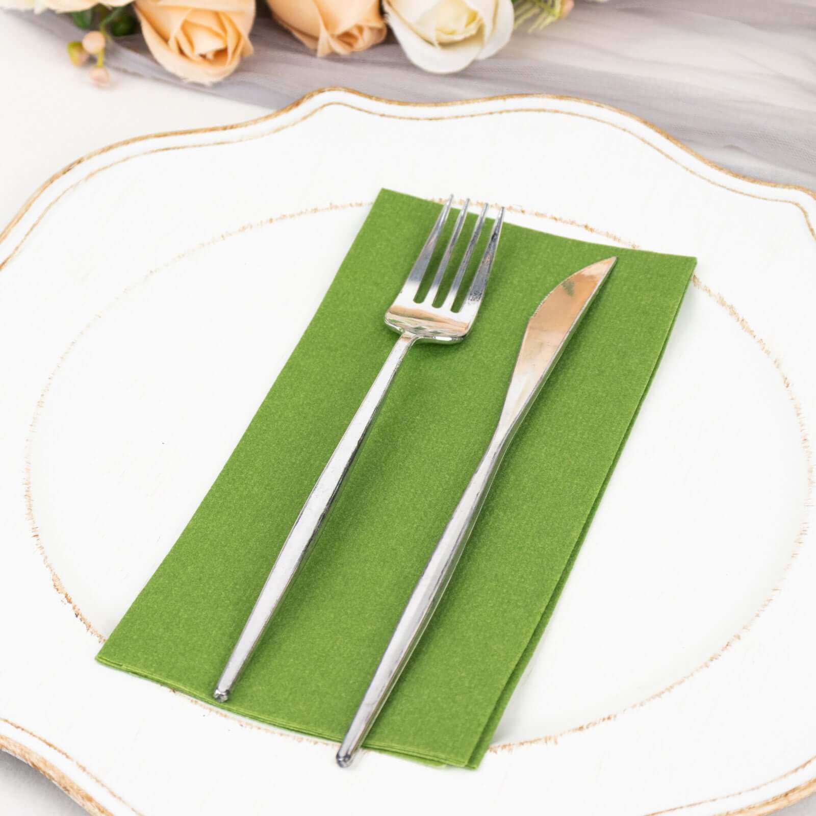 20-Pack Paper Linen-Like Napkins Olive Green - Disposable Hygienic Airlaid Guest Towels 8.5"x4"