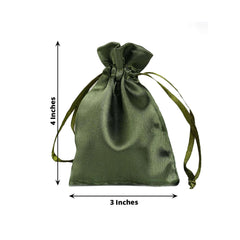 12 Pack 3" Olive Green Satin Drawstring Wedding Party Favor Gift Bag