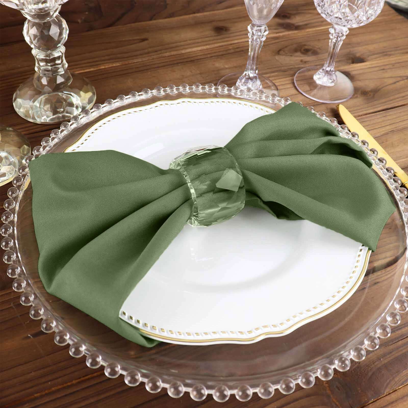 5 Pack Polyester 17"x17" Napkins Olive Green - Durable & Wrinkle Resistant Dinner Napkins