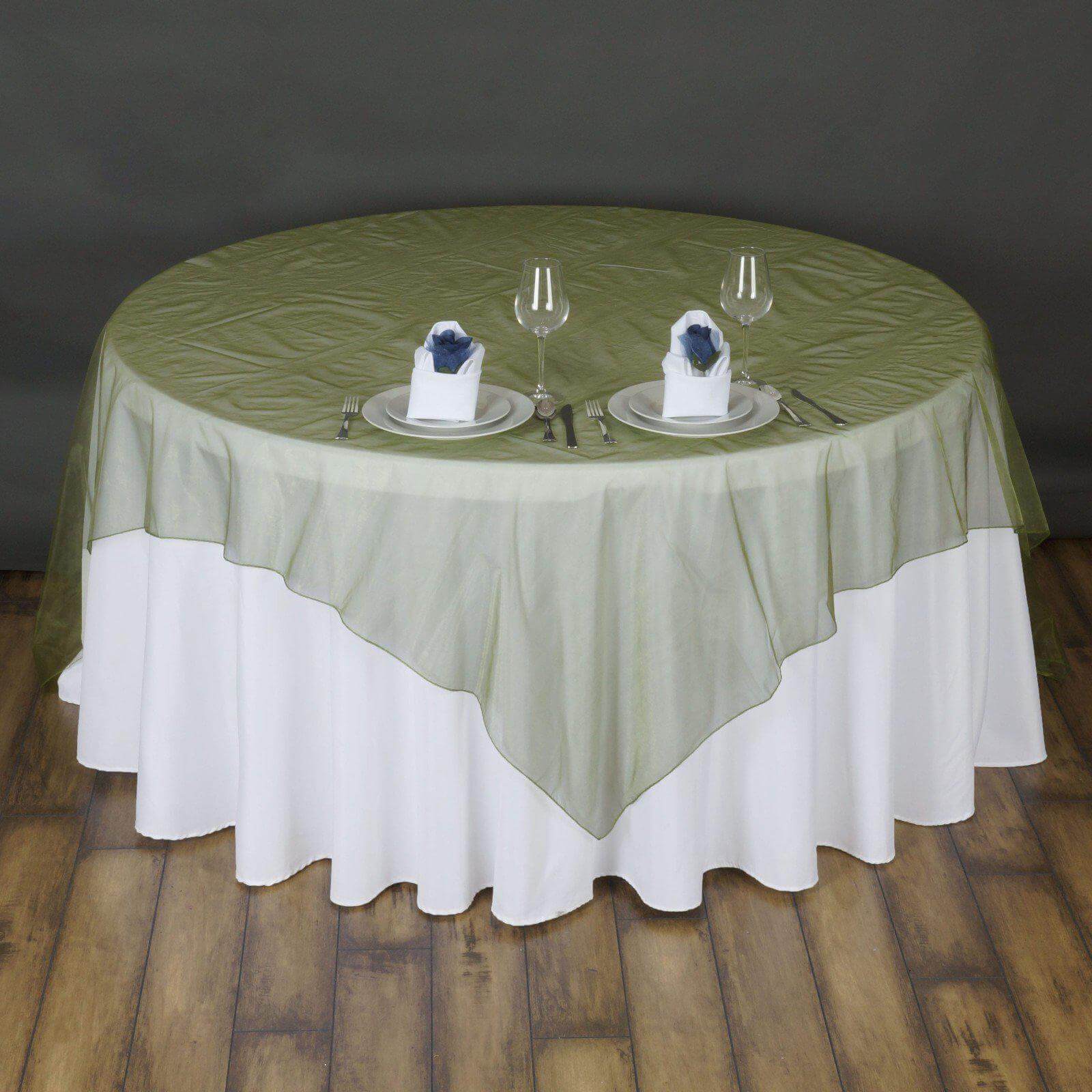 Organza 72"x72" Table Overlay Square Tablecloth Olive Green - Sheer Design for Stylish Events