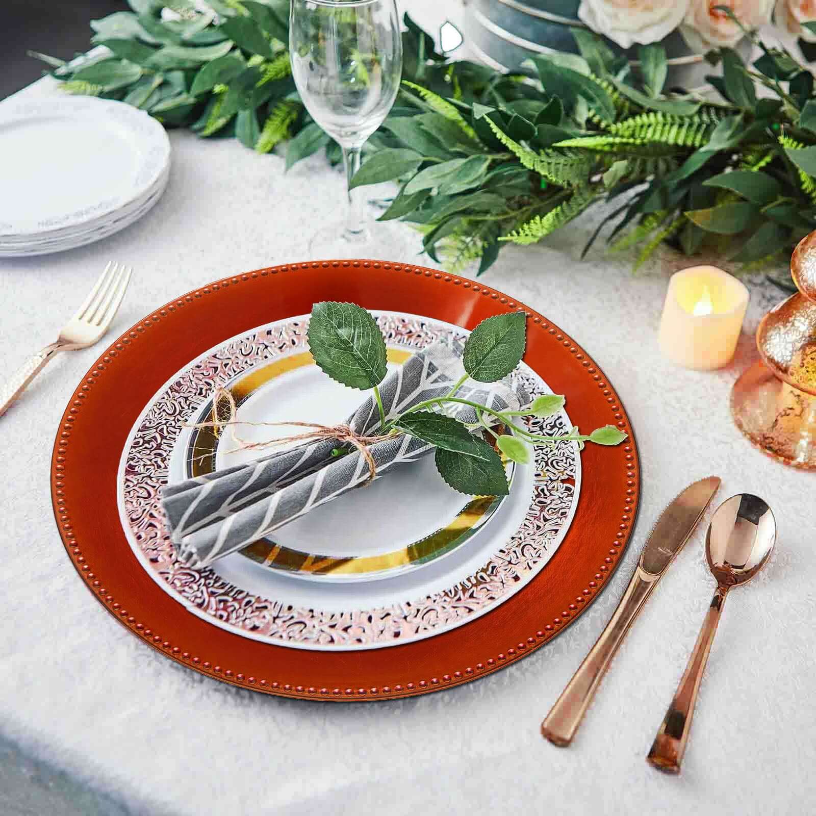 6-Pack Acrylic Round Charger Plates 13" in Orange with Beaded Rim, Dinner Charger Event Tabletop Decor