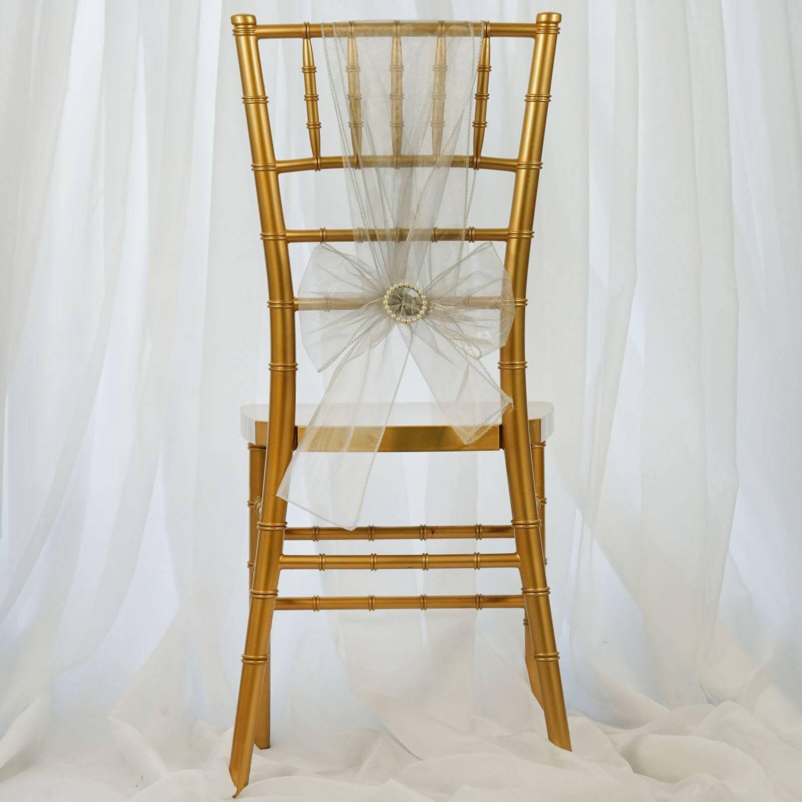 5 Pack 6"x108" Silver Sheer Organza Chair Sashes