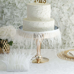 39" White Real Ostrich Feather Fringe Trim With Satin Ribbon Tape