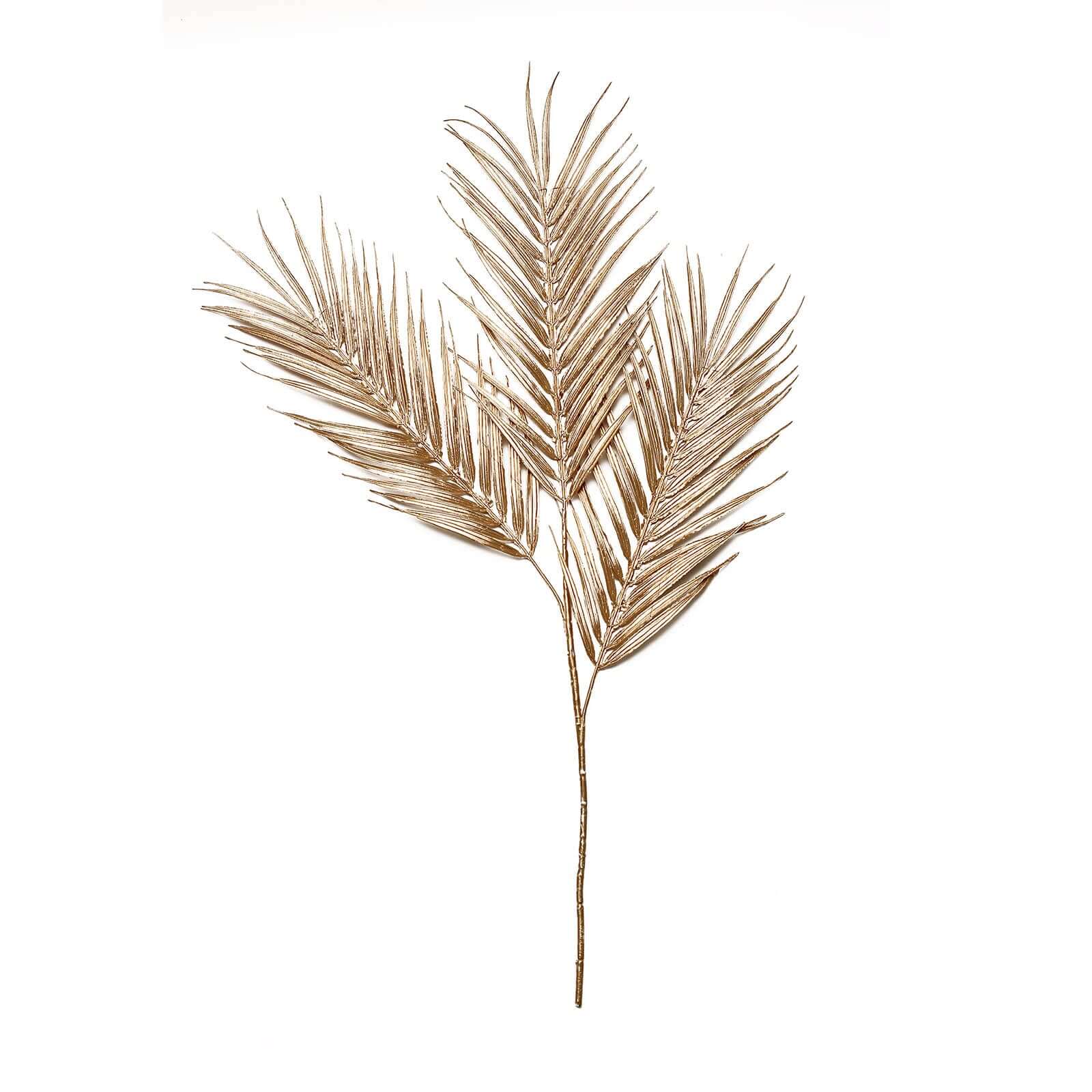 2 Stems Artificial Palm Leaf Branch Metallic Gold - Tropical Faux Stems Vase Filler Floral Backdrop Table Decor 32"