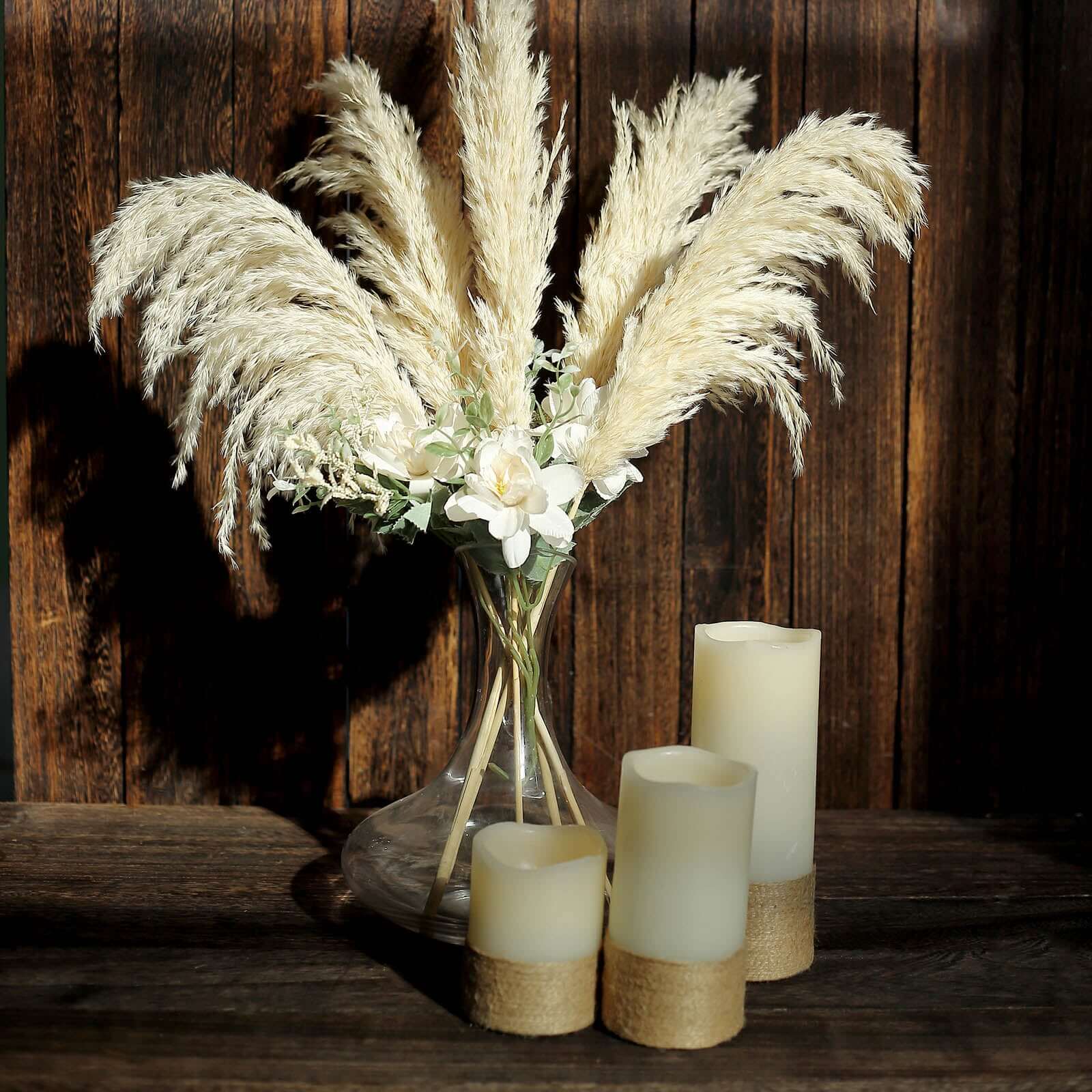 6 Stems Natural Dried Pampas Grass Decor Wheat Tint - Versatile Plant Sprays for Boho Chic Vase Displays Backdrops & Event Styling 32"