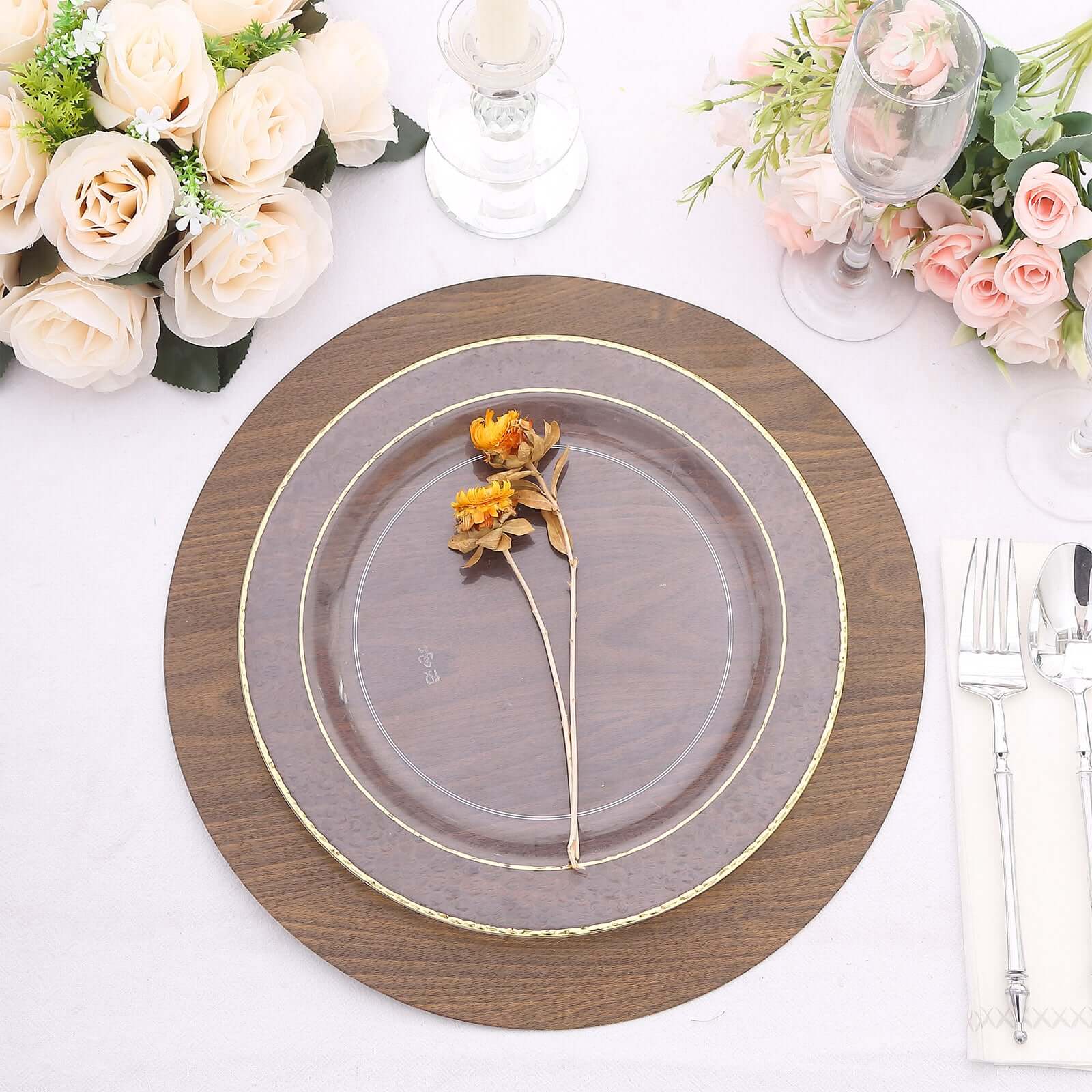 6-Pack Disposable Table Placemats in Brown with Walnut Wood Design - Cardboard Placemats for Rustic & Farmhouse Themes 13"
