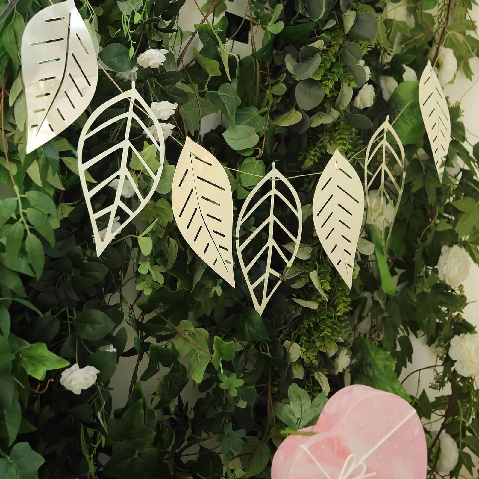 7ft Silver Foiled Paper Assorted Leaves Hanging Garland Banner