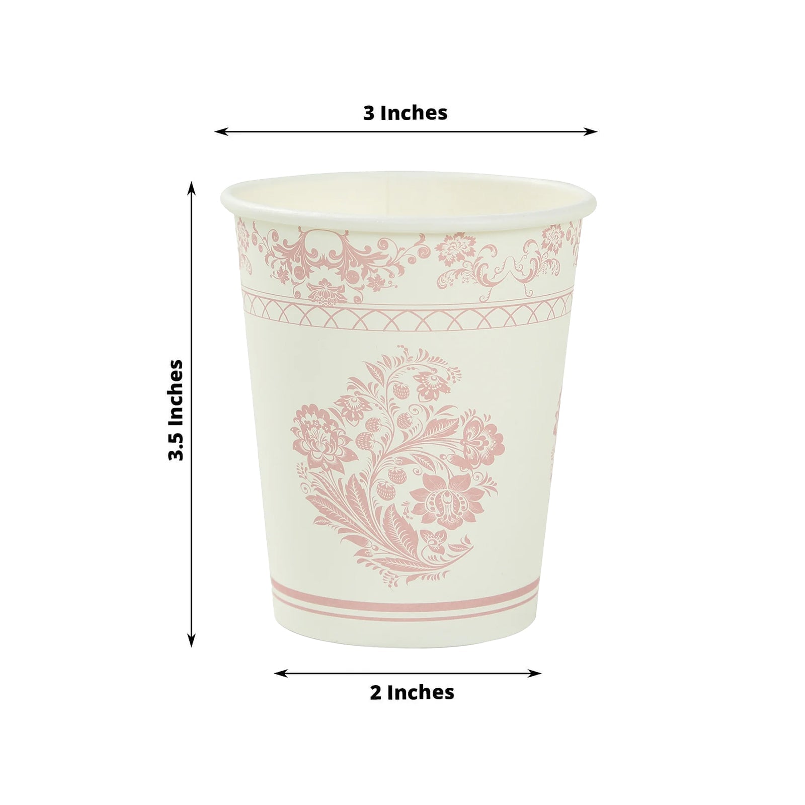 24 Pack Disposable Paper Cups in White Pink French Toile Pattern, Elegant Party Cups - 9oz