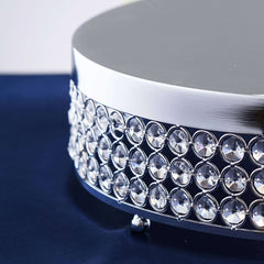 Metal Cake Stand Pedestal Crystal Beaded Design Silver - Cupcake Display and Dessert Riser 13"