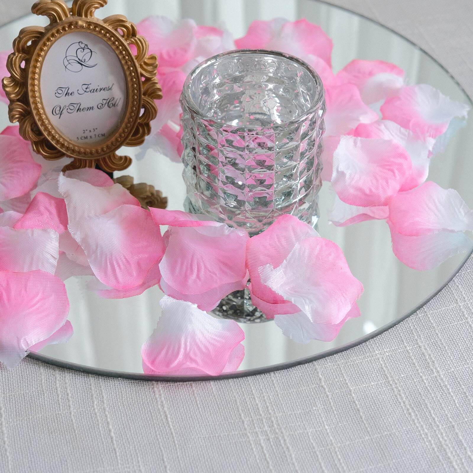 500-Pack Rose Petals Round Design White Pink Silk Confetti - Decorative Scatters for Tables and Floors