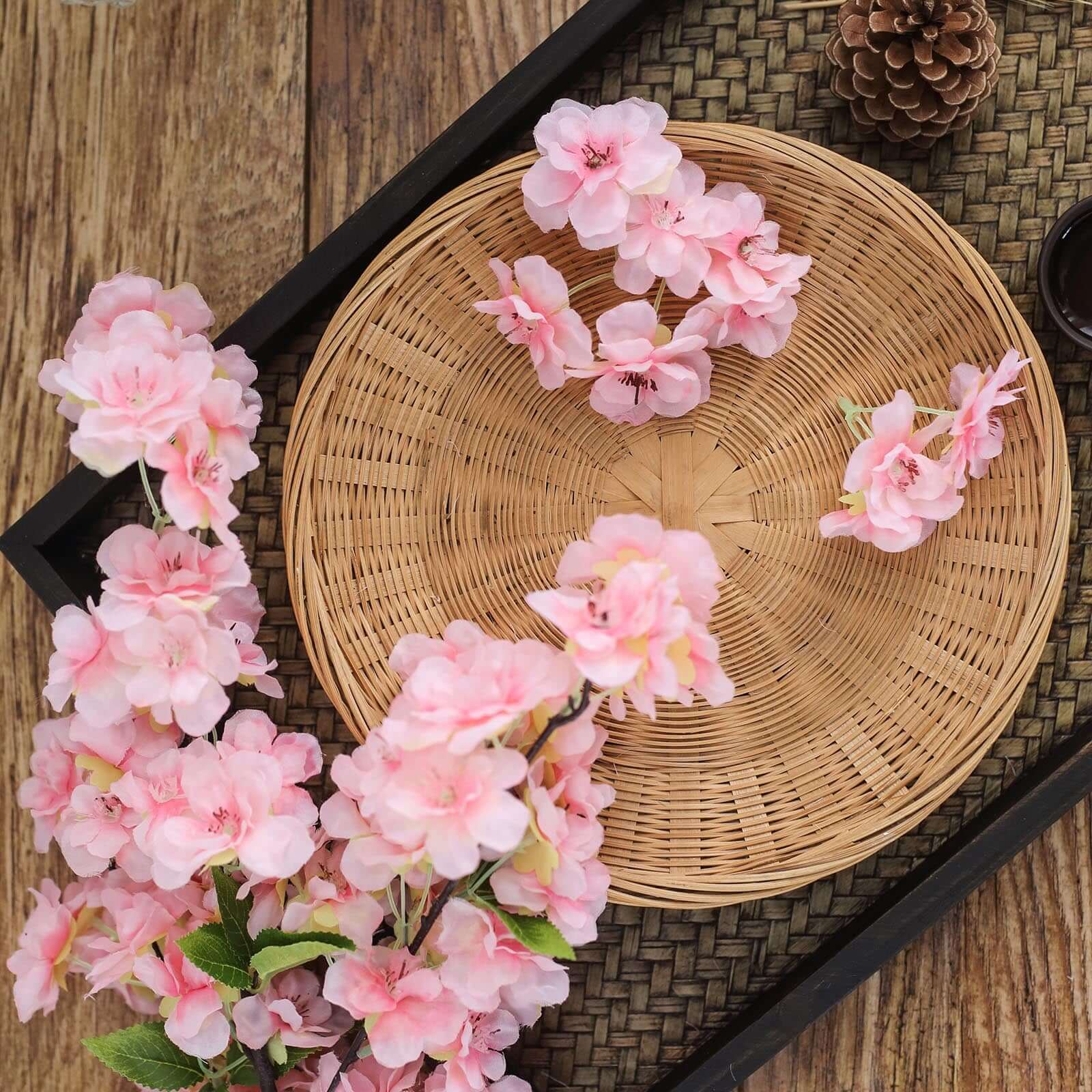 4 Bushes 40" Tall Pink Artificial Silk Cherry Blossom Flowers, Branches