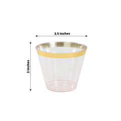 25-Pack Plastic Party Cups Transparent Blush Crystal with Gold Rim - Stylish Short Disposable Glasses 9oz