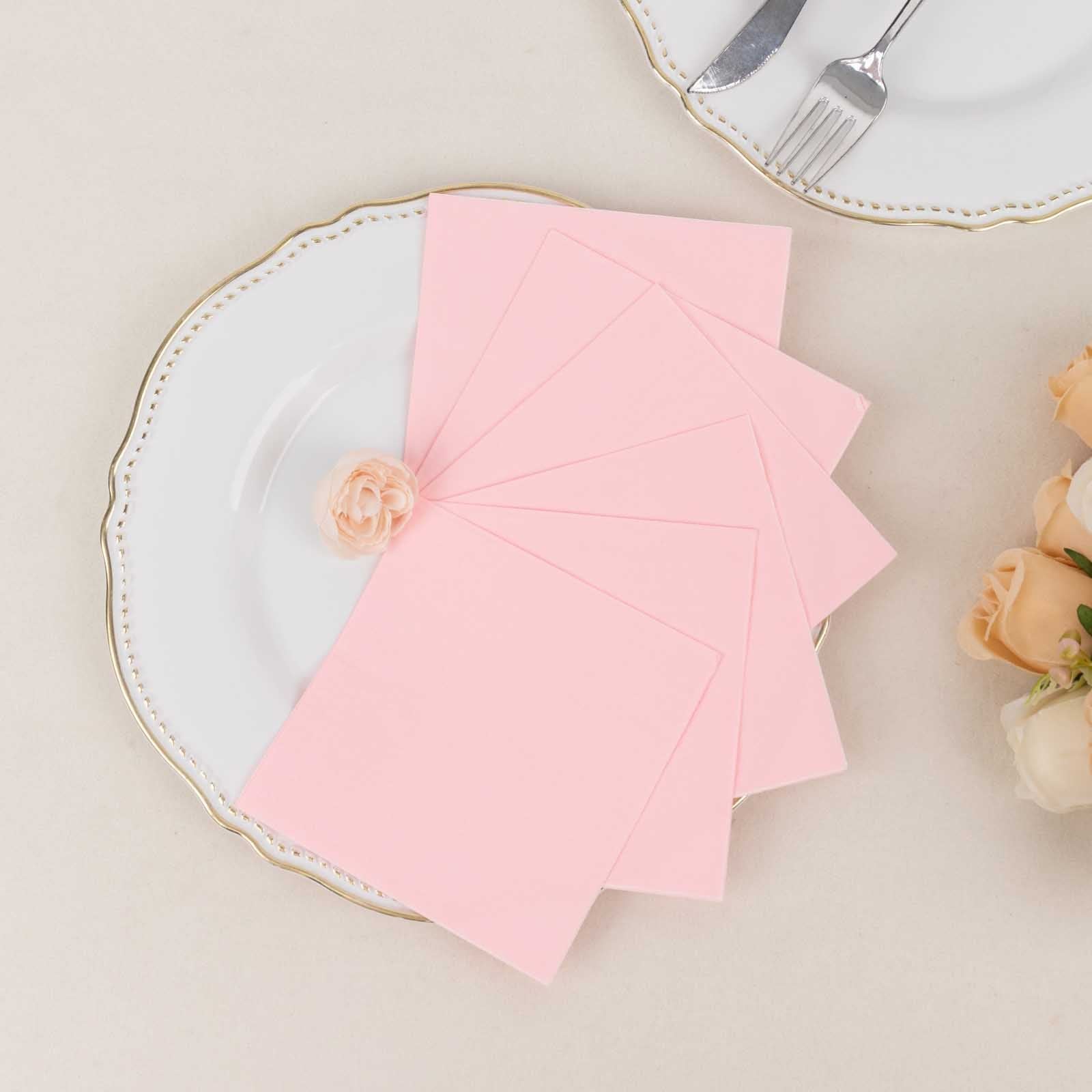 50-Pack Paper Beverage Napkins Pink - 2 Ply Disposable Soft 18GSM Cocktail Napkins 5"x5"