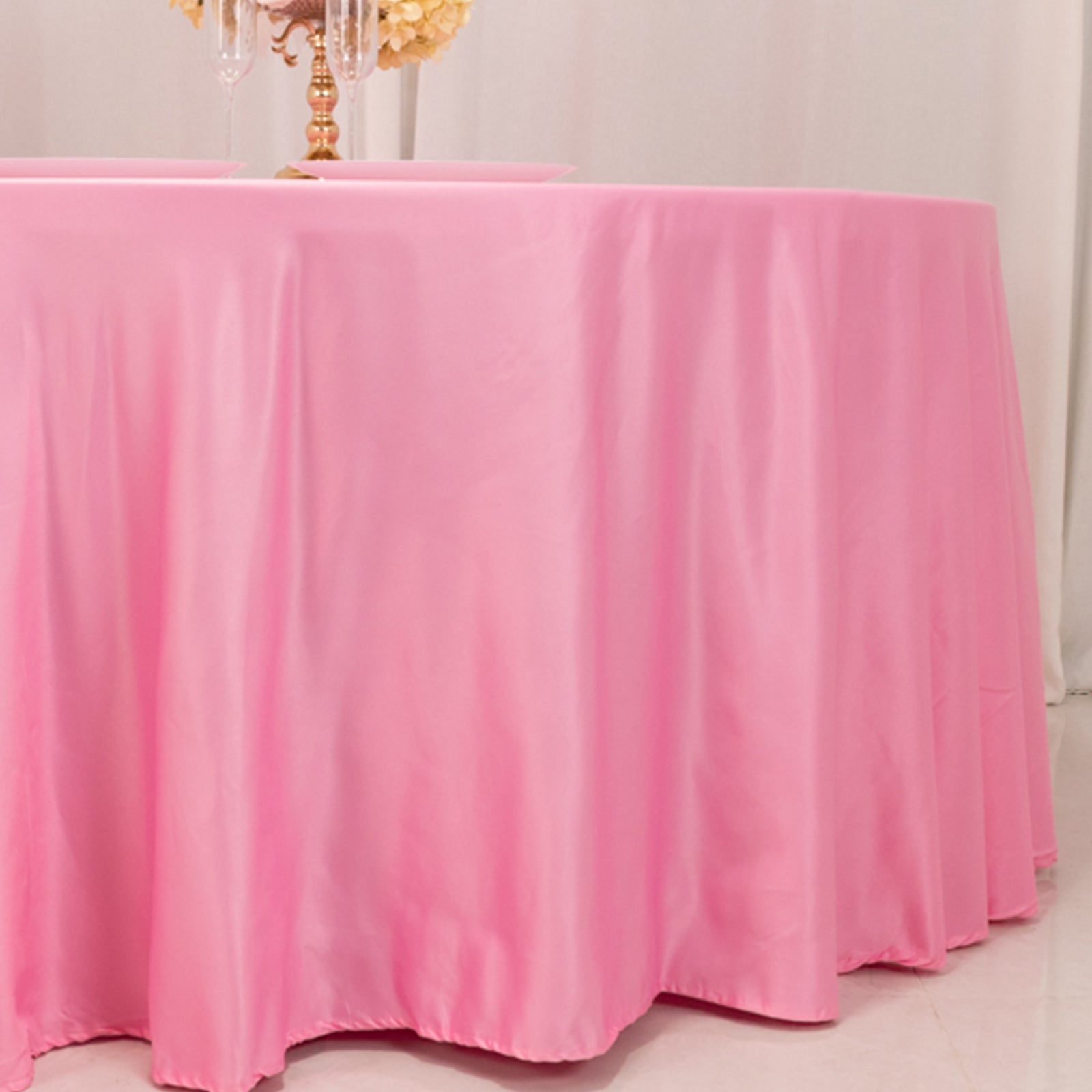 Lamour Satin 120" Round Tablecloth Pink - Seamless Table Cover with Soft Tempered Sheen