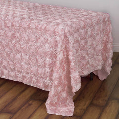 Satin 90"x132" Rectangle Tablecloth Blush - Grandiose 3D Rosette Seamless Table Cover