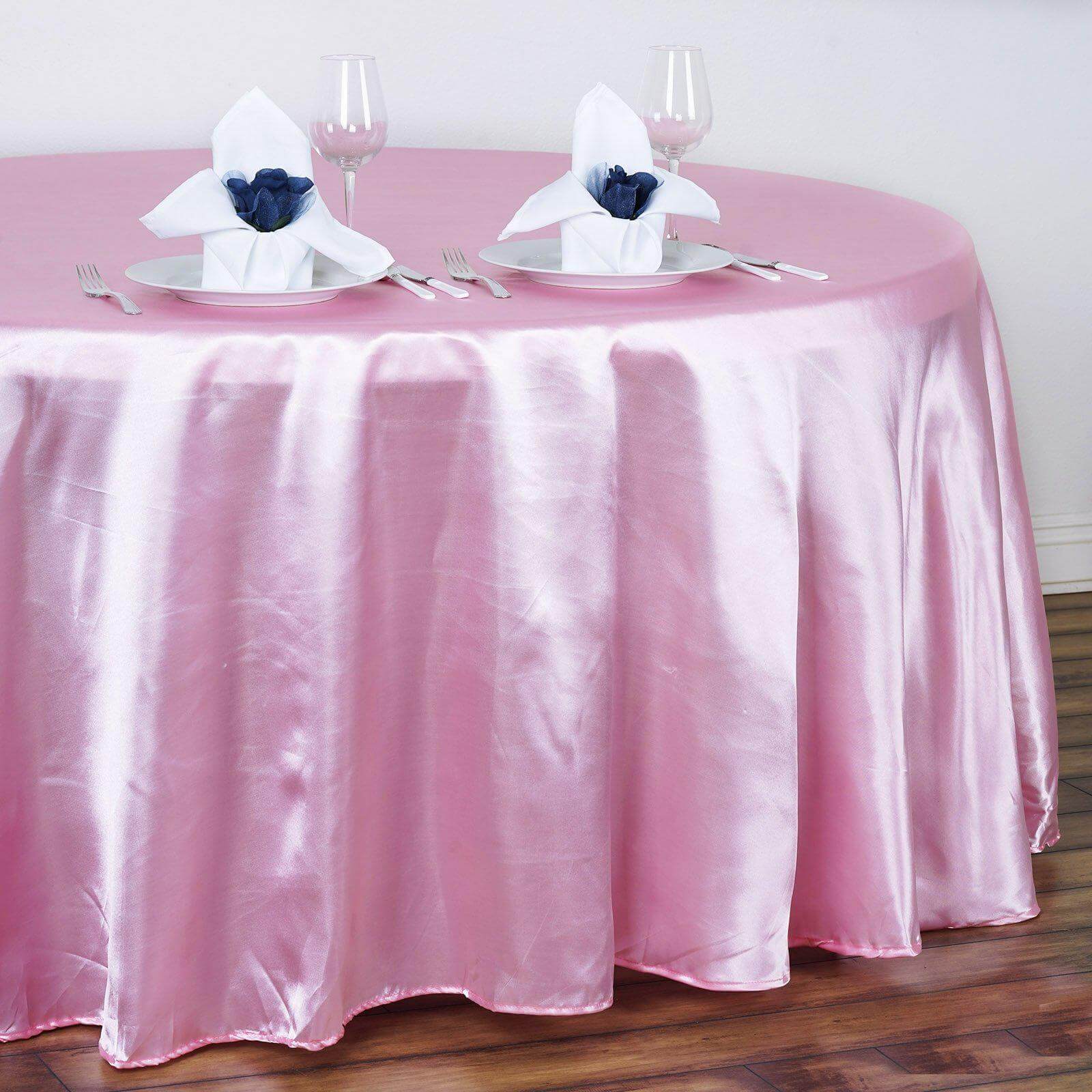 Satin 120" Round Tablecloth Pink - Stylish Seamless Table Cover