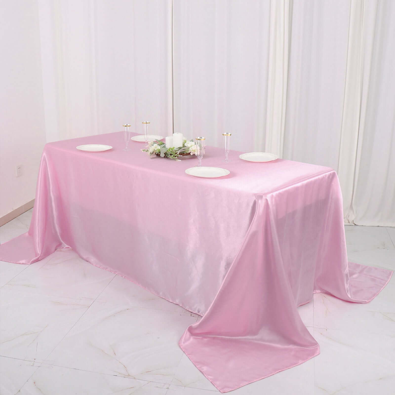 Satin Rectangular 90"x132" Tablecloth Pink Satin - Seamless Table Cover