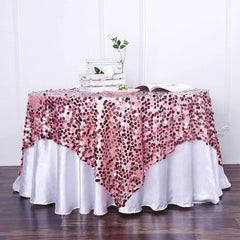 72"x72" Pink Big Payette Sequin Square Table Overlay