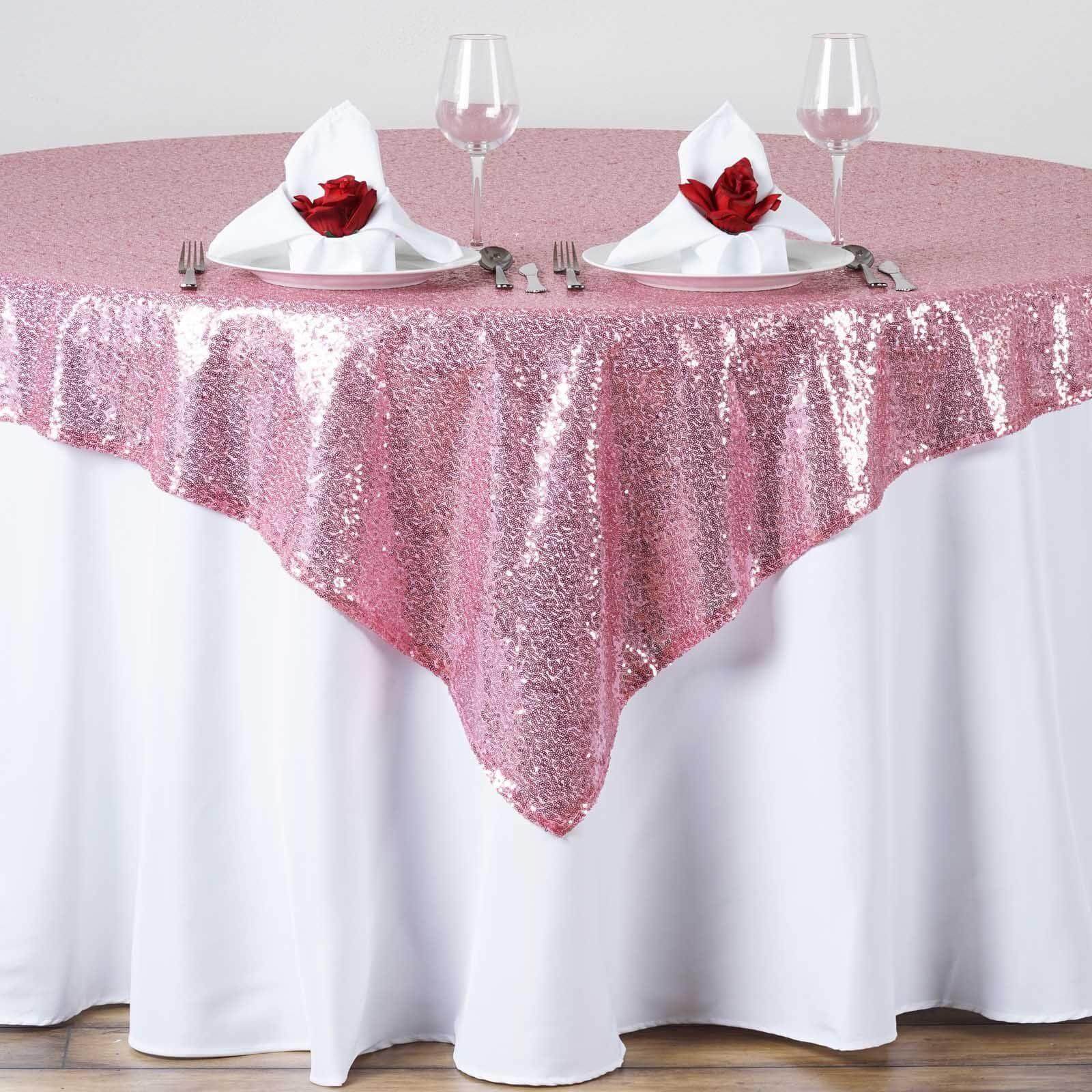 Sequin 72"x72" Table Overlay Square Tablecloth Pink - Sparkly Table Cover