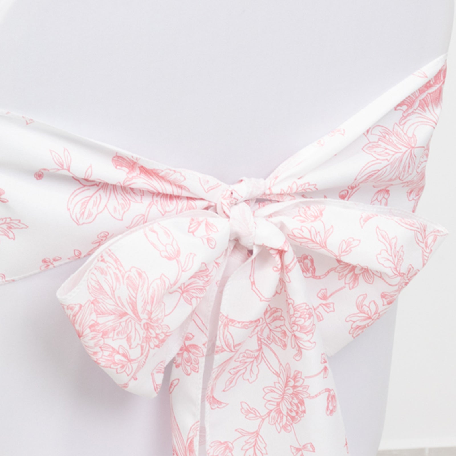 Polyester Chair Sashes White/Pink French Toile Floral Design - Wrinkle-Resistant & Durable Chair Bows 6"x108"