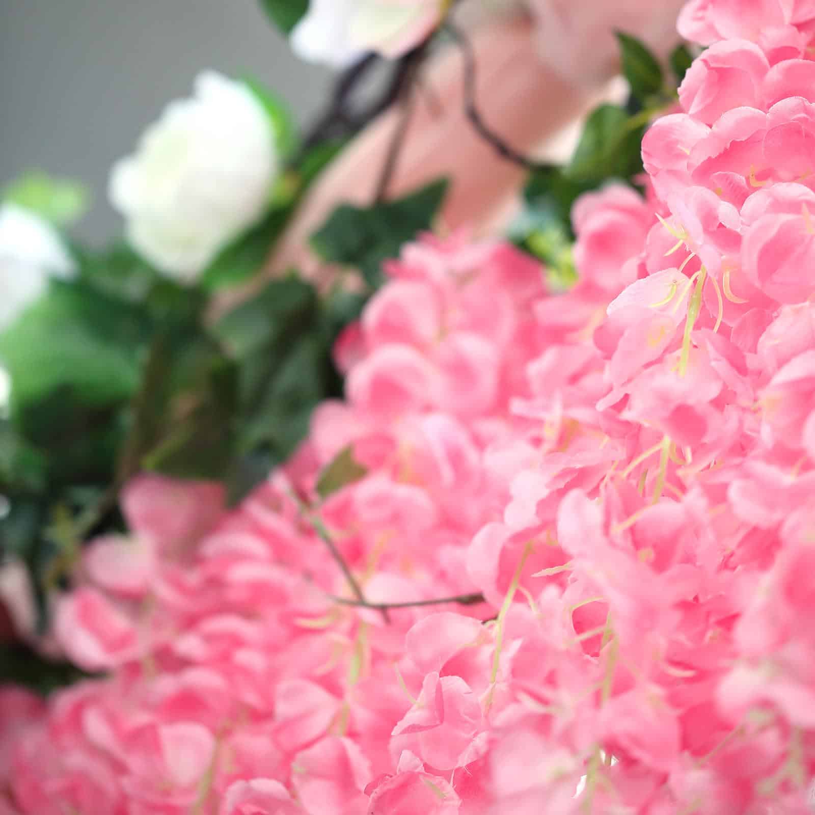 42" Silk Hanging Wisteria Flower Garland Vines in Pink, Elaborated 5 Full Strands in 1 Bush