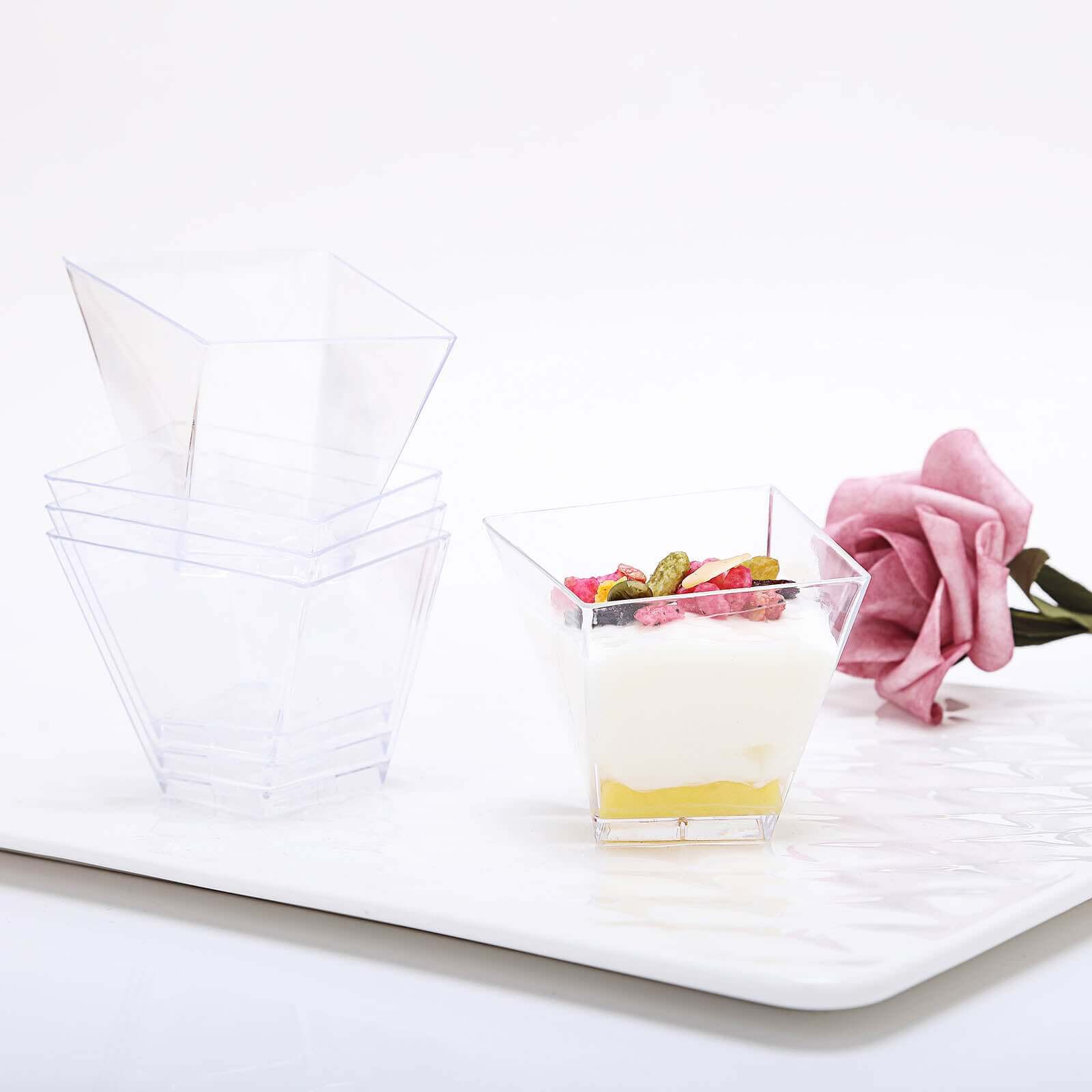 50-Pack Plastic Dessert Cups Square Twist Clear - Durable Disposable Sauce Cups for Parties 2oz