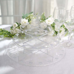 3-Tier Plastic Cucpake & Cake Pop Stand Clear - Decorative Reusable Lollipop Holder Dessert Tower with Floral Edges for Birthday Baby Shower & Tea Parties 12"