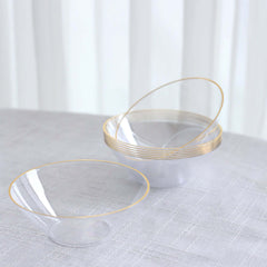 24-Pack Heavy Duty Plastic Ice Cream Bowls Clear Premium Gold Rim - Perfect for Celebrations 7oz