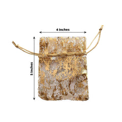 12 Pack Metallic Gold Foil Polyester Drawstring Candy Bags, Wedding Party Favor Bags - 4"x5"