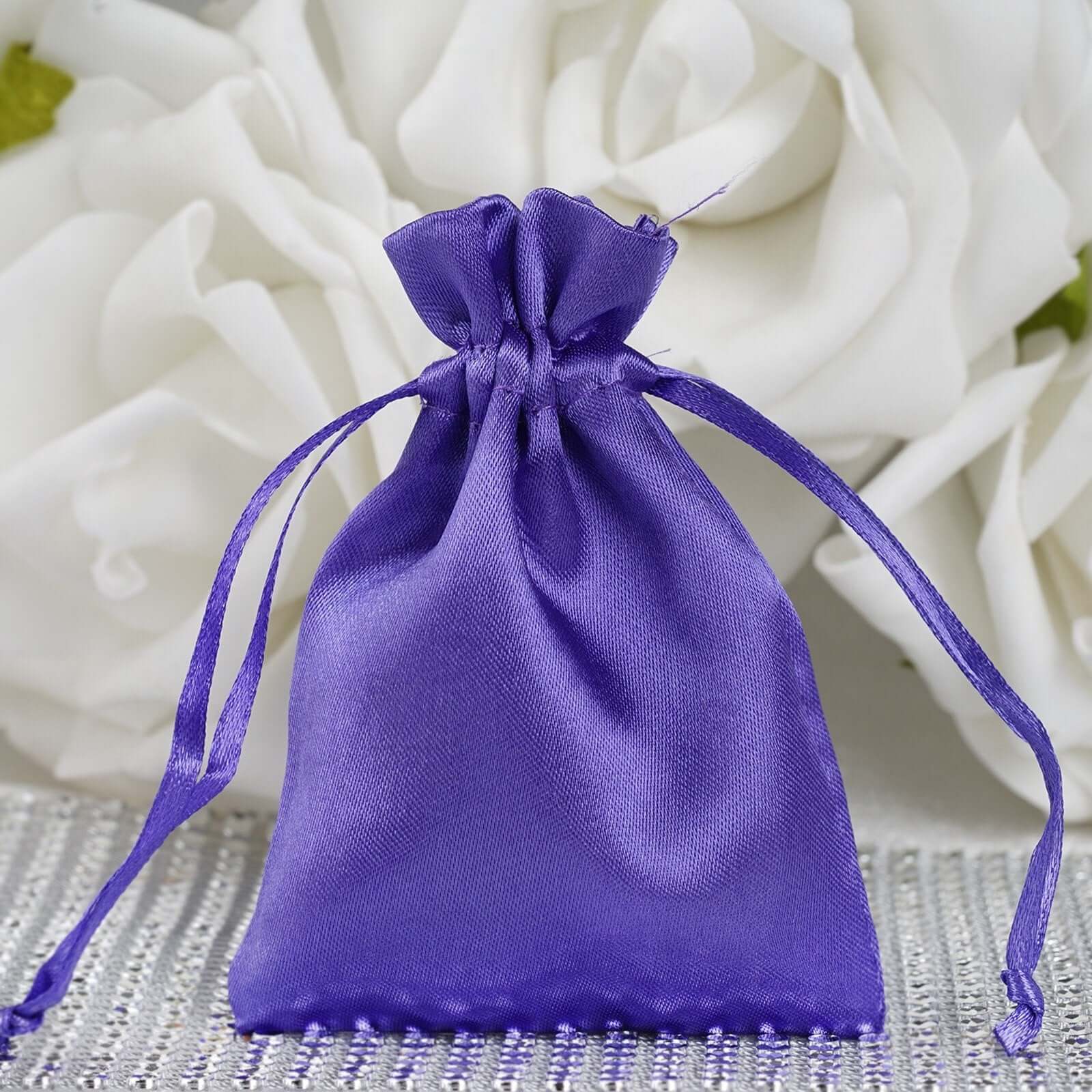 12 Pack 3" Purple Satin Drawstring Wedding Party Favor Gift Bags