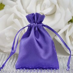 12 Pack 3" Purple Satin Drawstring Wedding Party Favor Gift Bags