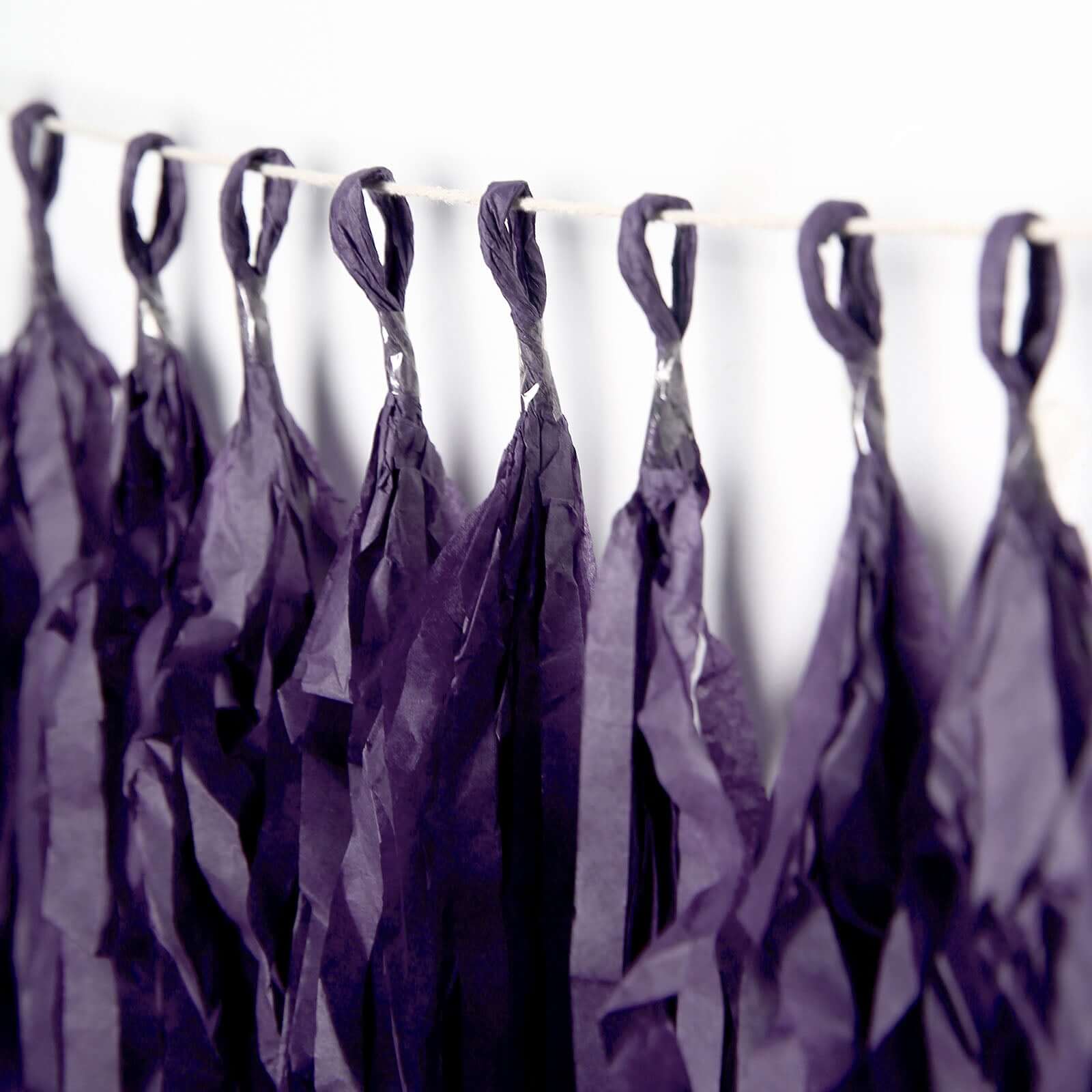 12 Pack Pre-Tied Purple Tissue Paper Tassel Garland With String, Hanging Fringe Party Streamer Backdrop Decor