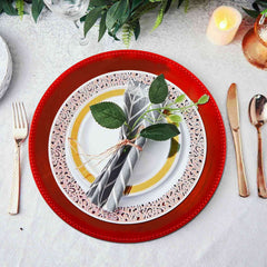 6-Pack Acrylic Round Charger Plates 13" in Red with Beaded Rim, Dinner Charger Event Tabletop Decor