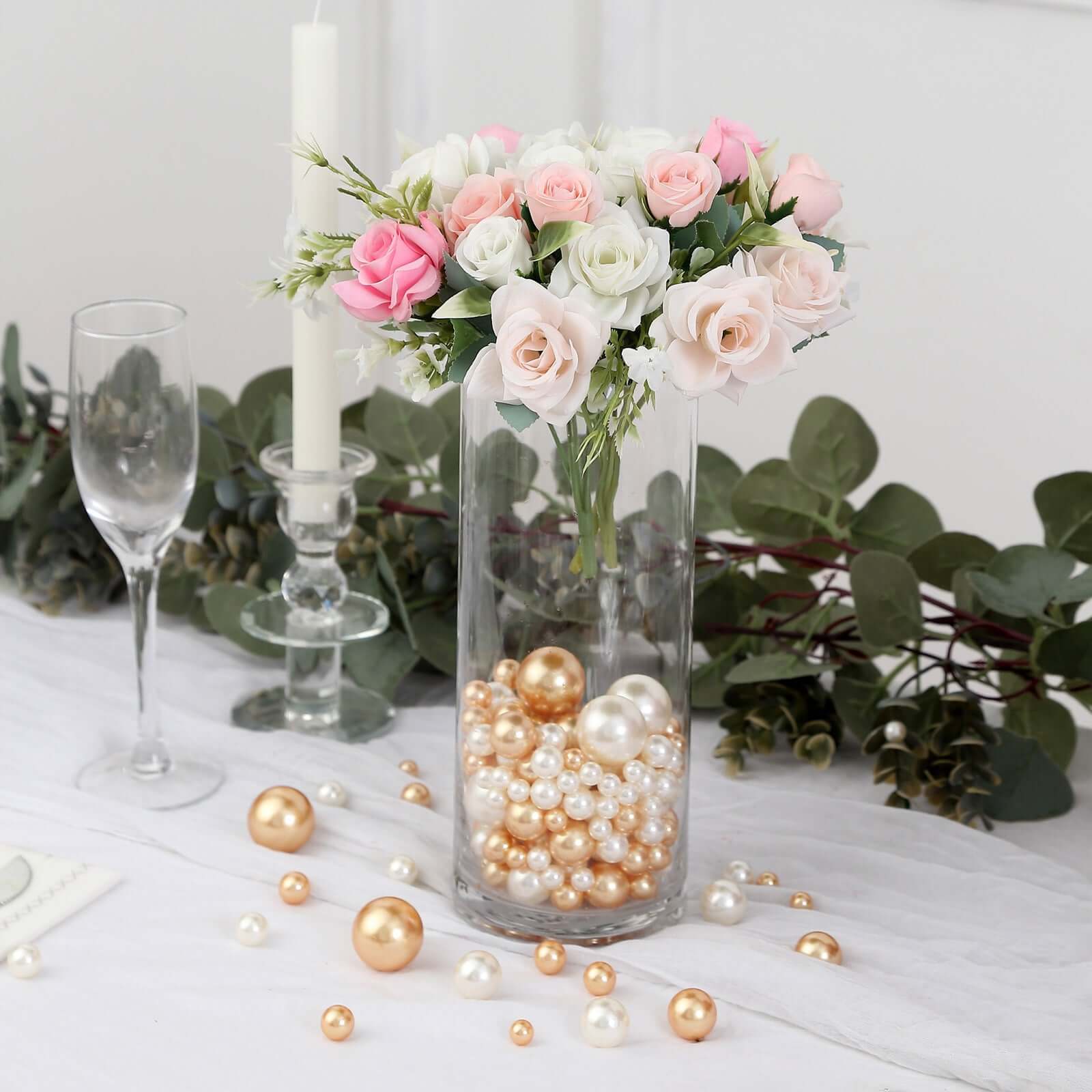 200Pcs Assorted Pearl Beads Vase Fillers in Off White and Gold - Lustrous DIY Craft Bead Set