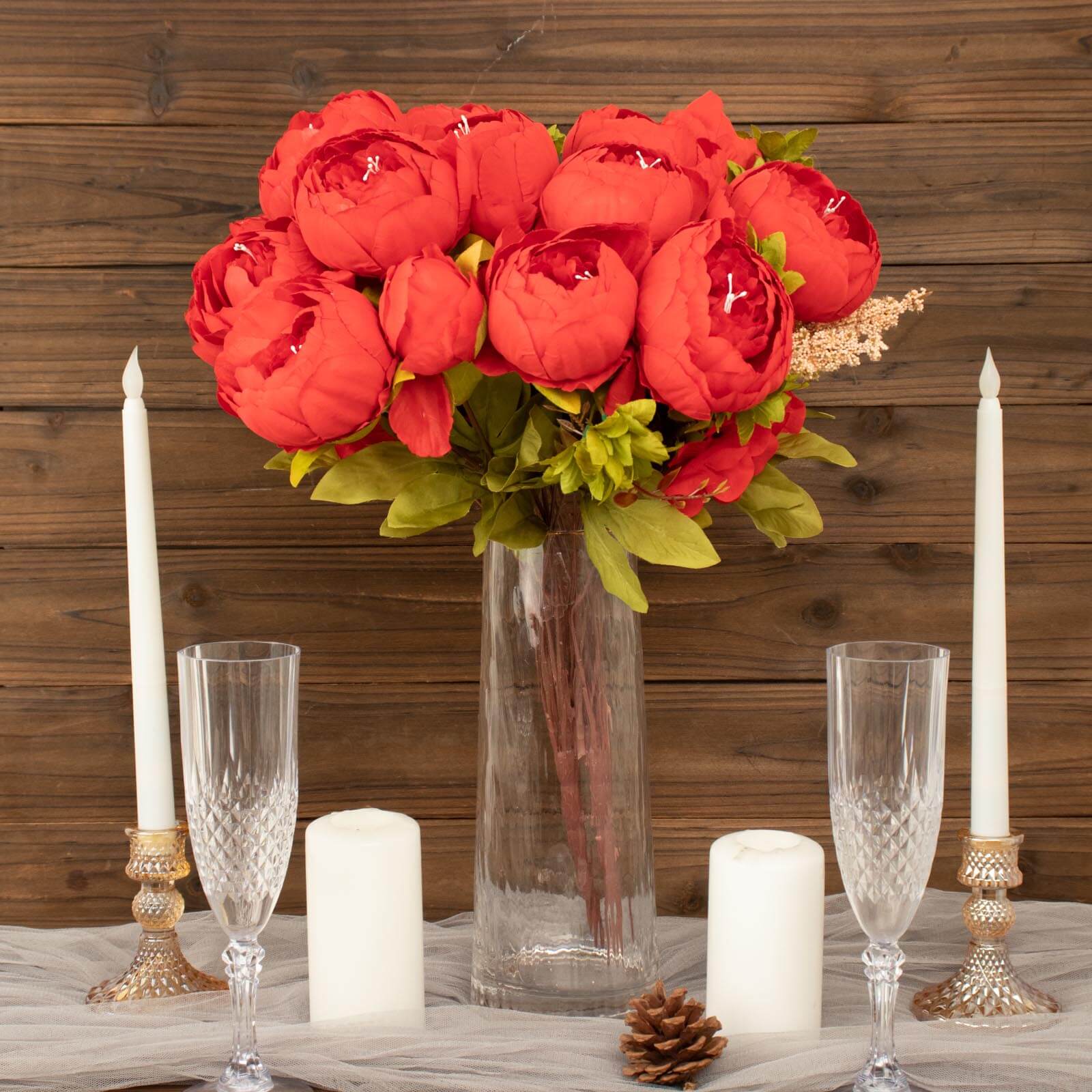 2 Pack 19" Red Artificial Peony Flower Wedding Bouquets, Faux Silk Flower Arrangements